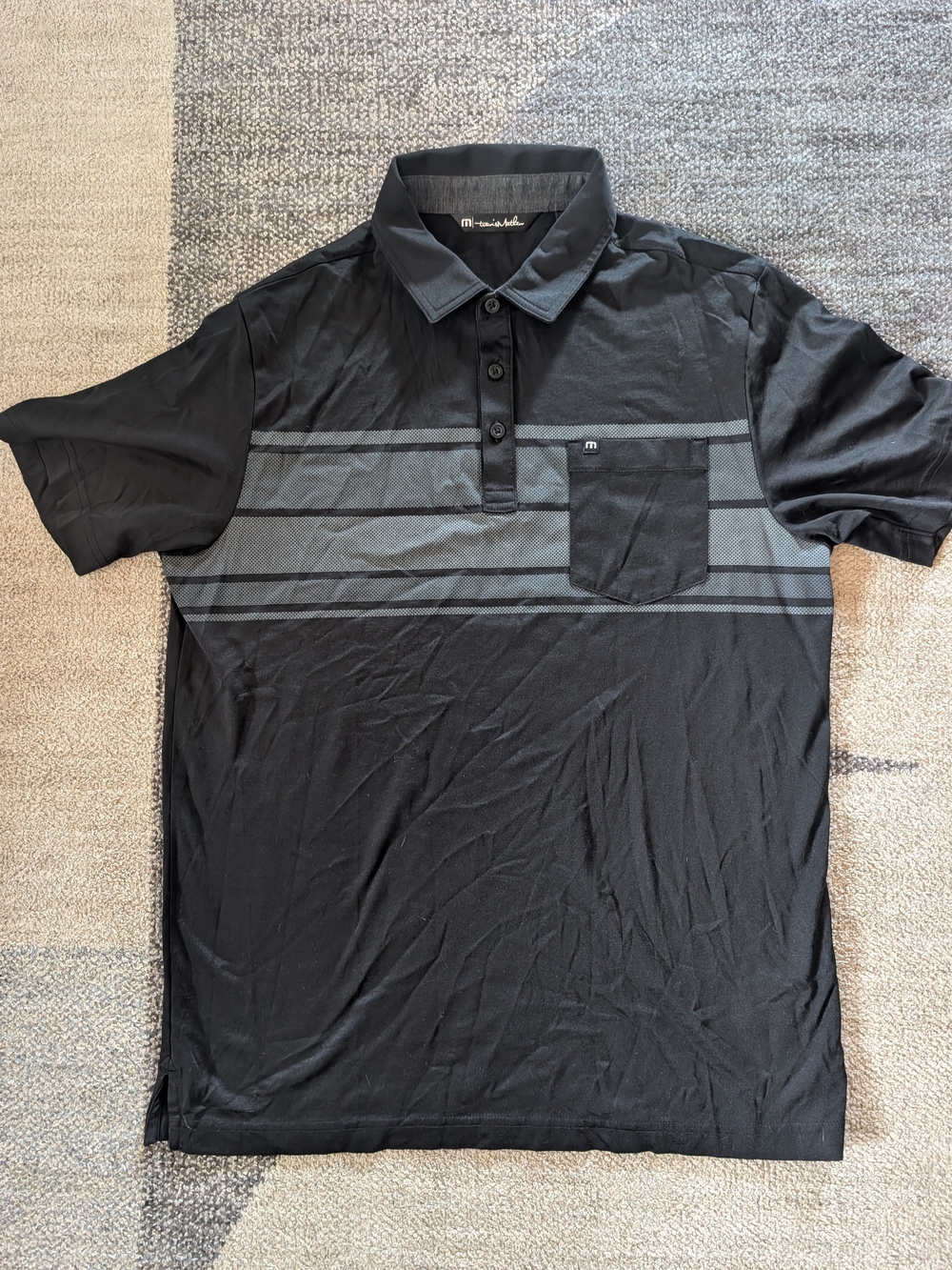 Travis Mathew Black and Gray Striped Polo